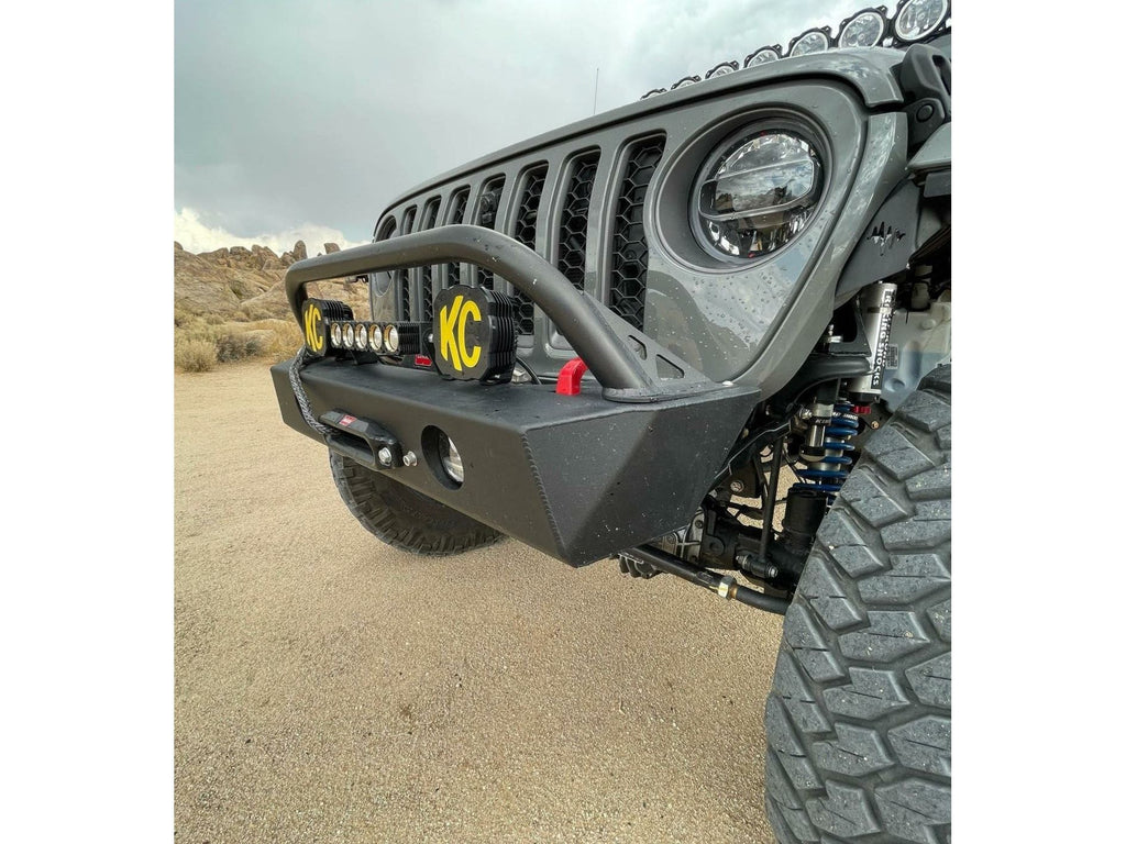 Jeep Wrangler JL/Gladiator Front Alumilite Bumper. With Factory Fog Light Provisions, Hoop and Skid Combo