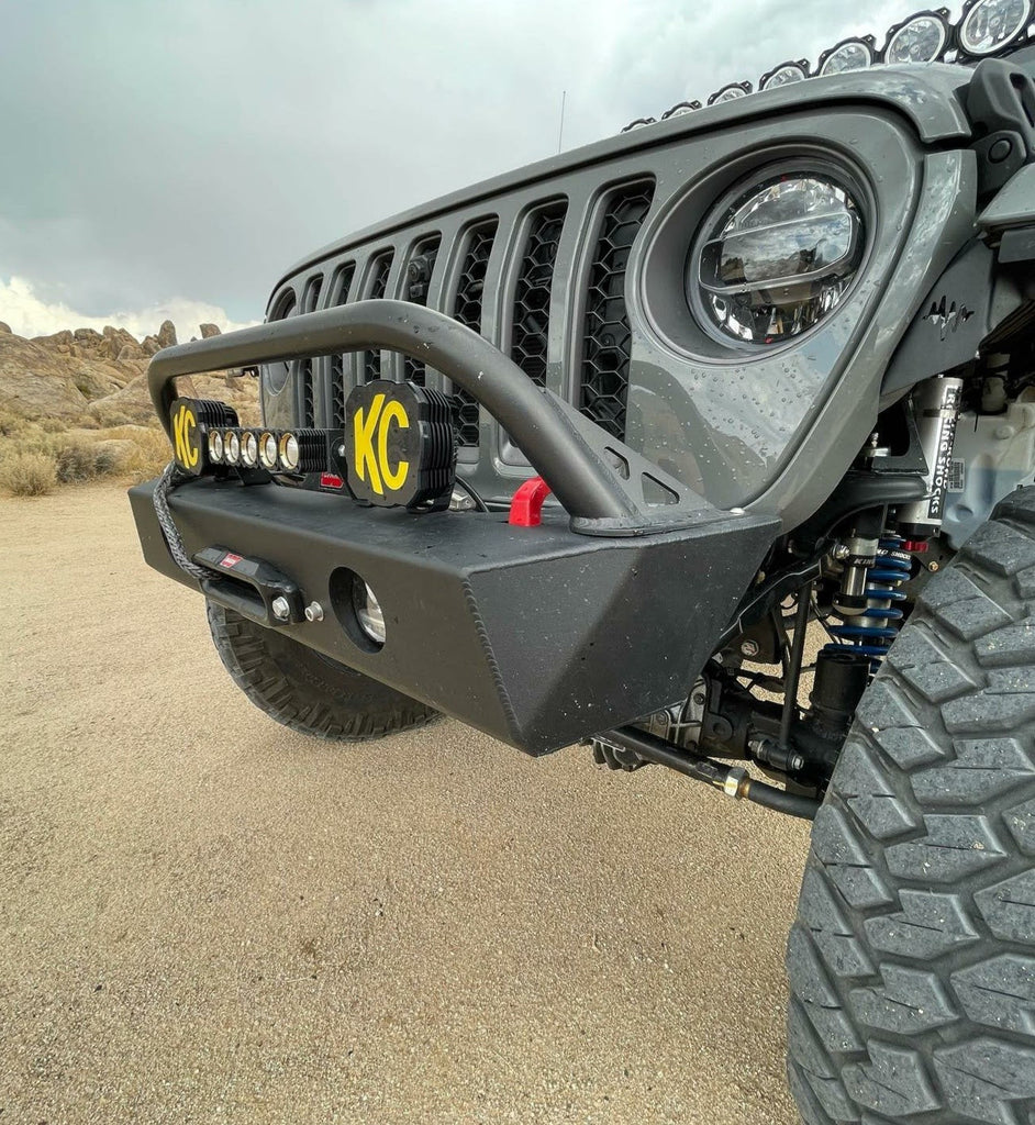 Jeep Wrangler JL/Gladiator Front Alumilite Bumper. With Factory Fog Light Provisions, Hoop and Skid Combo